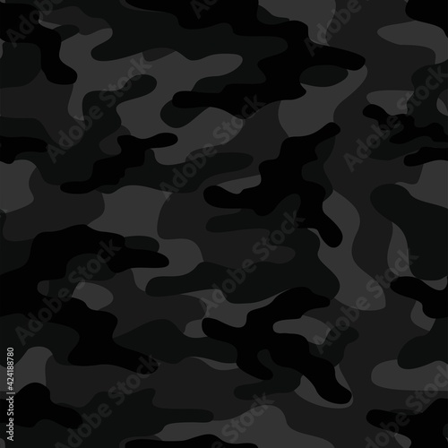 dark Camouflage seamless pattern texture. Abstract modern vector military camo backgound. Fabric textile print template. Vector illustration.