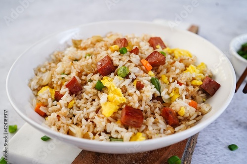 Homemade Spam Fried Rice selective focus