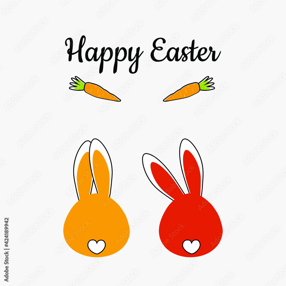 Obraz premium Very cute kawaii bunnies with funny ears show their tails. Postcard for the holiday of Easter. Printing on decorative pillows, notebooks, children's paintings. Vector graphics.
