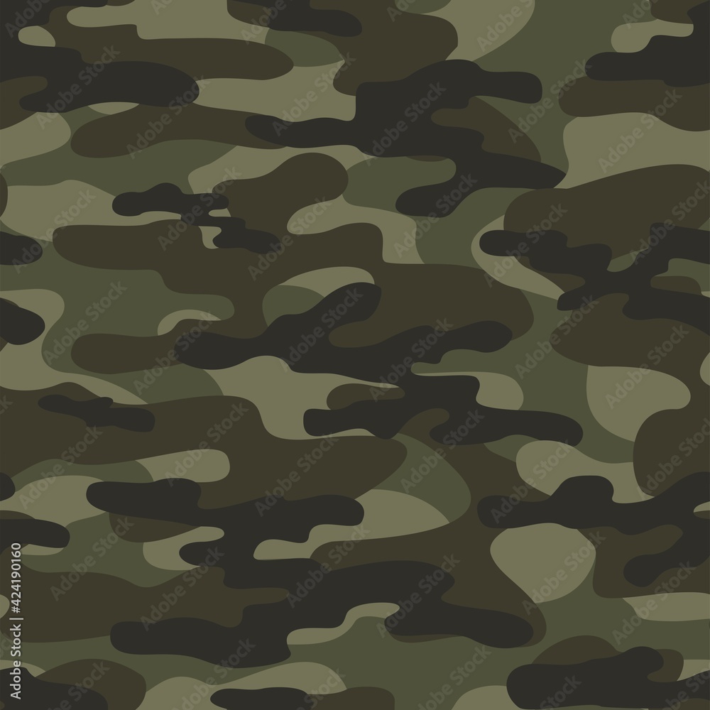 Texture army camouflage seamless pattern. Military green forest background. Ornament. Vector illustration.
