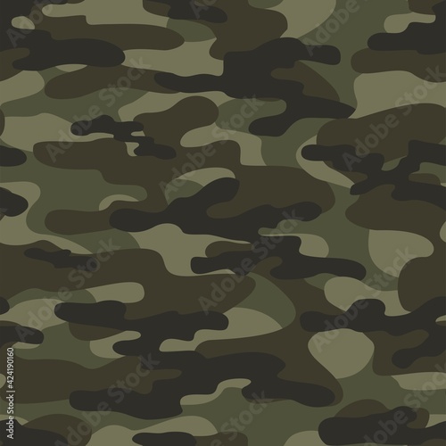 Texture army camouflage seamless pattern. Military green forest background. Ornament. Vector illustration.