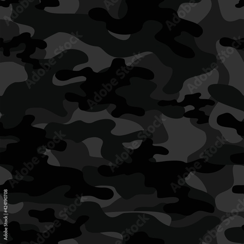dark Classic camouflage seamless pattern. Military texture. Fabric design. Print on paper. For vinyl, textile. Vector