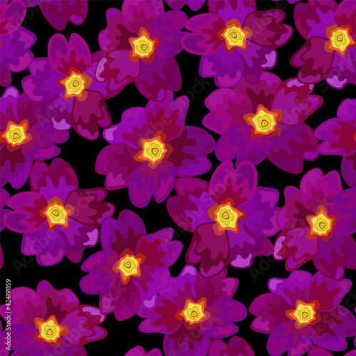 Rural style primrose flowers spring primula blossom fabric print seamless vector design