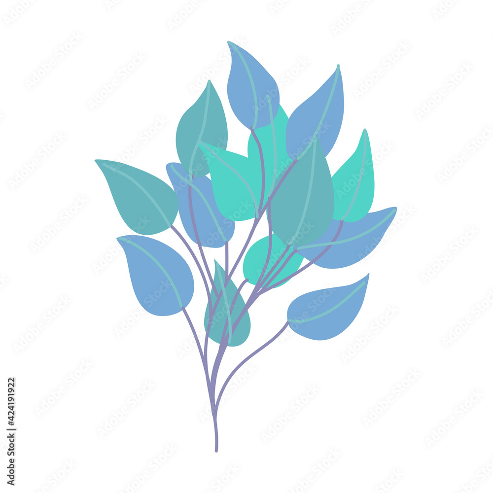 Tree branches with blue leaves. decorative design element. nature illustration. Tree branches with blue leaves. decorative design element. nature illustration.