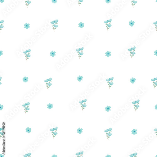 Cute simple Floral pattern in the small blue flower. Seamless vector texture. Printing with small blue flowers. spring flowers  summer flowers.