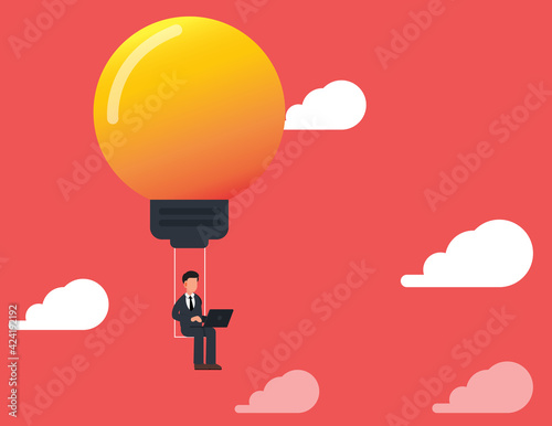 businessman sitting work on a swing light bulbs.Managing, Leadership, Innovation, Success, Ambition, Finance.vector.