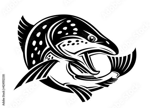 Illustration with fish icon on white background.