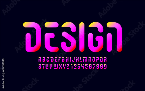 Cropped font, original bold urban bright alphabet, modern uppercase letters and numbers, vector illustration 10EPS