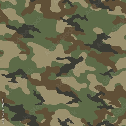 Camouflage seamless pattern texture. Abstract modern vector military green camo backgound. Fabric textile print template. Vector illustration.