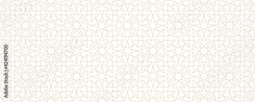 Seamless pattern with thin curl lines and stylized flowers. Monochrome abstract line texture in Arabic style. Decorative vintage lattice background. Abstract ornament for fabric, wrapping.