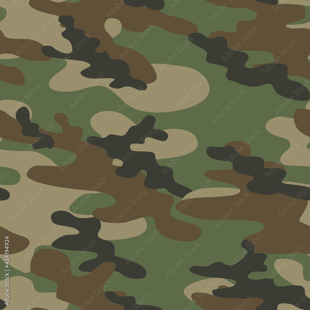 Fototapeta premium Texture army green camouflage seamless pattern. Military forest background. Ornament. Vector illustration.