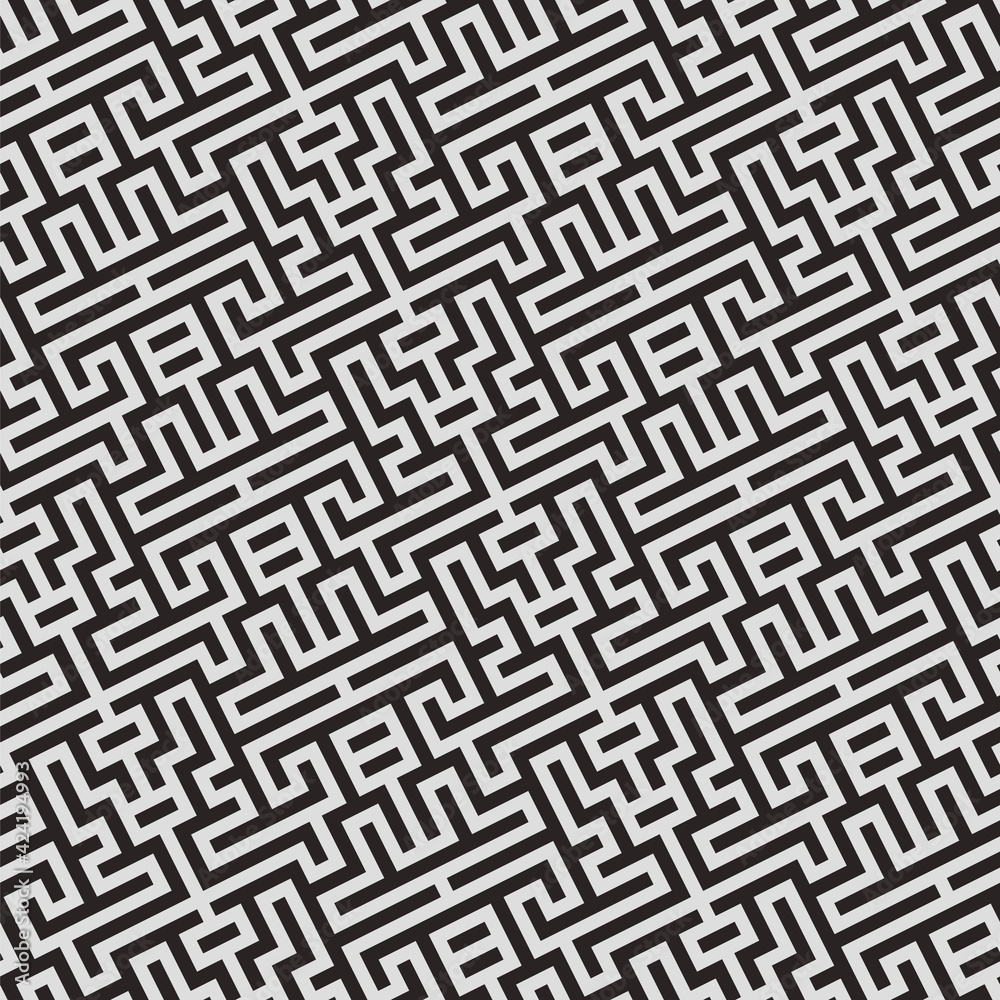 Pattern with dark stripes on light background. Abstract monochrome geometric texture. Stylish vector design with repeating polygons and stripes. Seamless ornament for textile, fabric and wrapping.