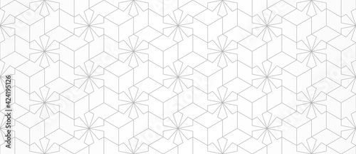 Pattern with lines, stars and polygons on white. Abstract geometric texture. Stylish classic design in Arabic style. Vector ornament for textile, fabric and wrapping. Seamless linear background.