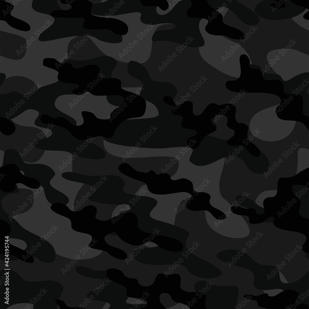 Naklejka premium dark Military camo seamless pattern. Forest background on textile. Stylish new design. Ornament. Vector
