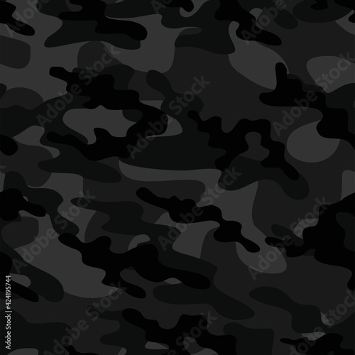 dark Military camo seamless pattern. Forest background on textile. Stylish new design. Ornament. Vector