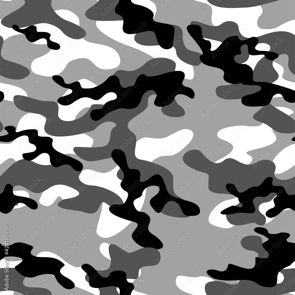 grey Camouflage seamless pattern texture. Abstract modern vector military  camo backgound. Fabric textile print template. Vector illustration. Stock  Vector