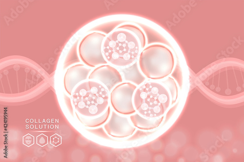 Hyaluronic acid skin solutions ad, pink collagen concept with cosmetic advertising background ready to use, illustration vector.