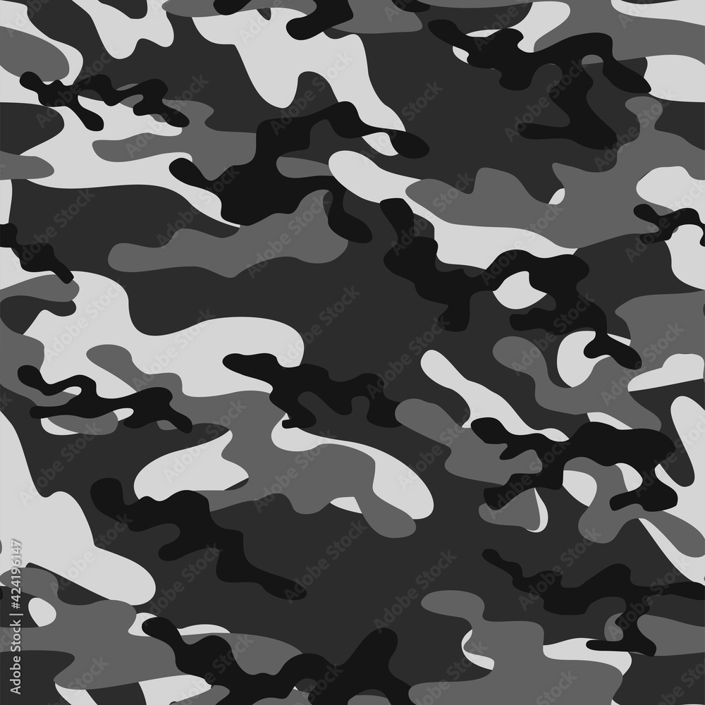 Grey Camouflage seamless pattern texture. Abstract modern vector military camo backgound. Fabric textile print template. Vector illustration. Grey Camouflage seamless pattern texture. Abstract modern vector military camo backgound. Fabric textile print template. Vector illustration.