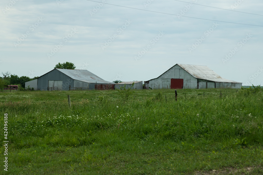 twin barn in the Missouri countryside