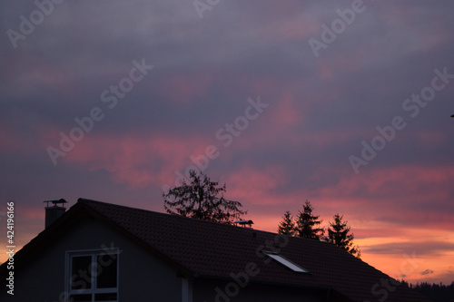 Sunset in the South of Germany with interesting colours and clouds © Julia