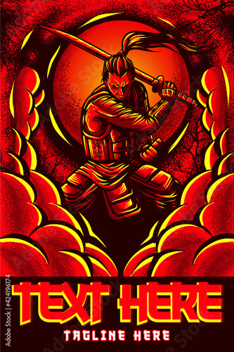 samurai fighting mode vector illustration