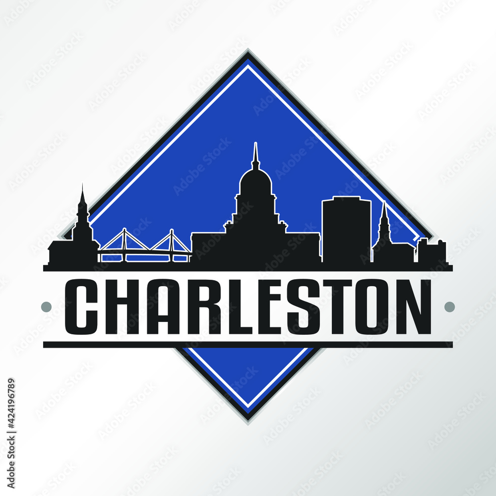 Charleston South Carolina Skyline Logo. Adventure Landscape Design. Vector Illustration Cut File.