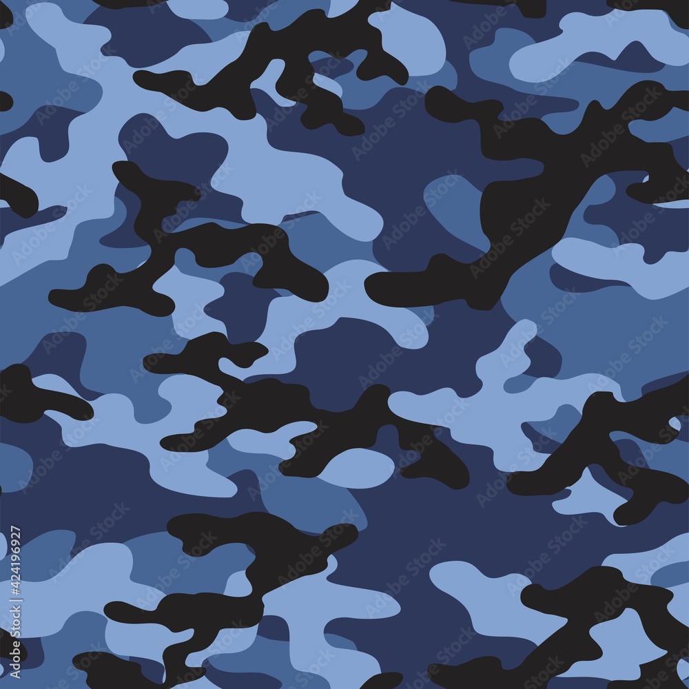 blue Abstract seamless military camo texture for print. Forest background. Vector blue Abstract seamless military camo texture for print. Forest background. Vector