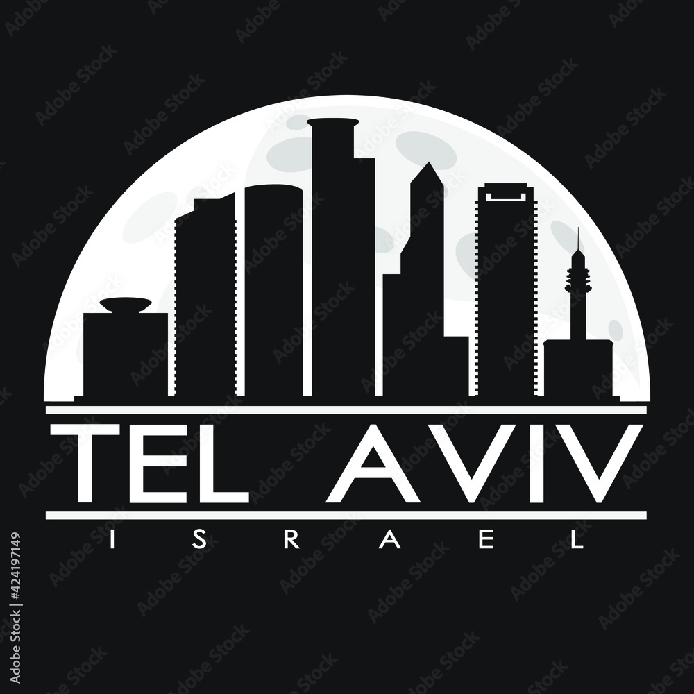 Tel Aviv Israel Skyline City Flat Silhouette Design Background illustration.