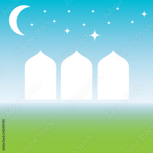 the silhouette of the mosque above the green earth and under the blue sky vector image
