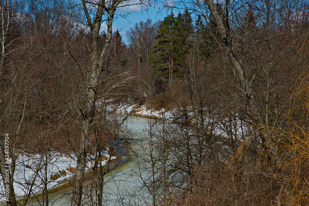 The Dubna River before the beginning of the spring ice drift. The Dubna River before the beginning of the spring ice drift.