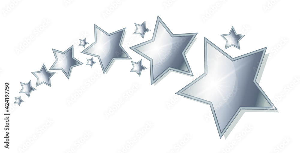 Silver stars on a white background. 3d vector
