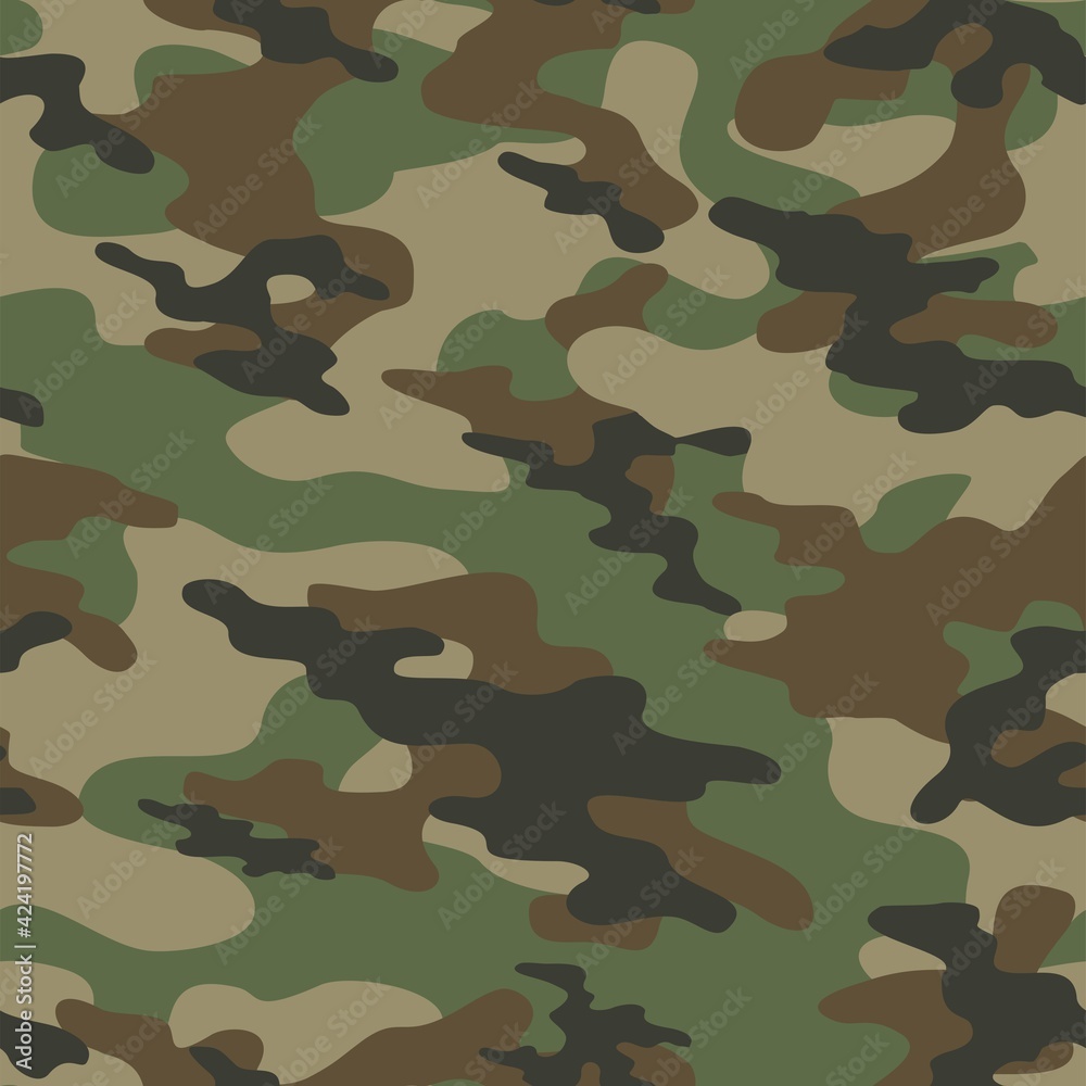 Fototapeta premium Abstract seamless camouflage green pattern for printing clothes, fabrics. Army background. Vector design.