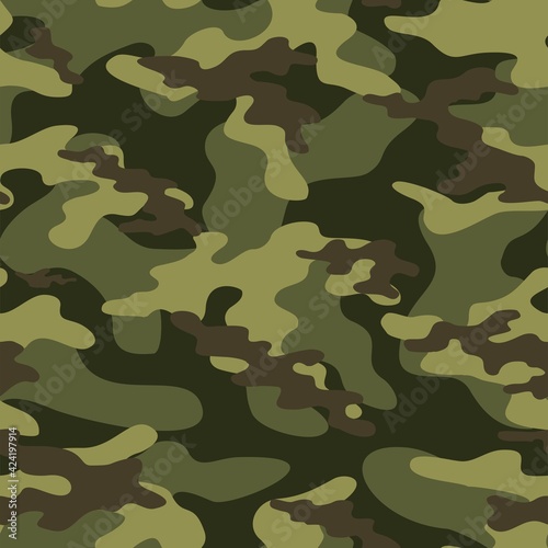 Camouflage green modern pattern seamless element for printing clothes, fabrics. Vector. Hunting and fishing.