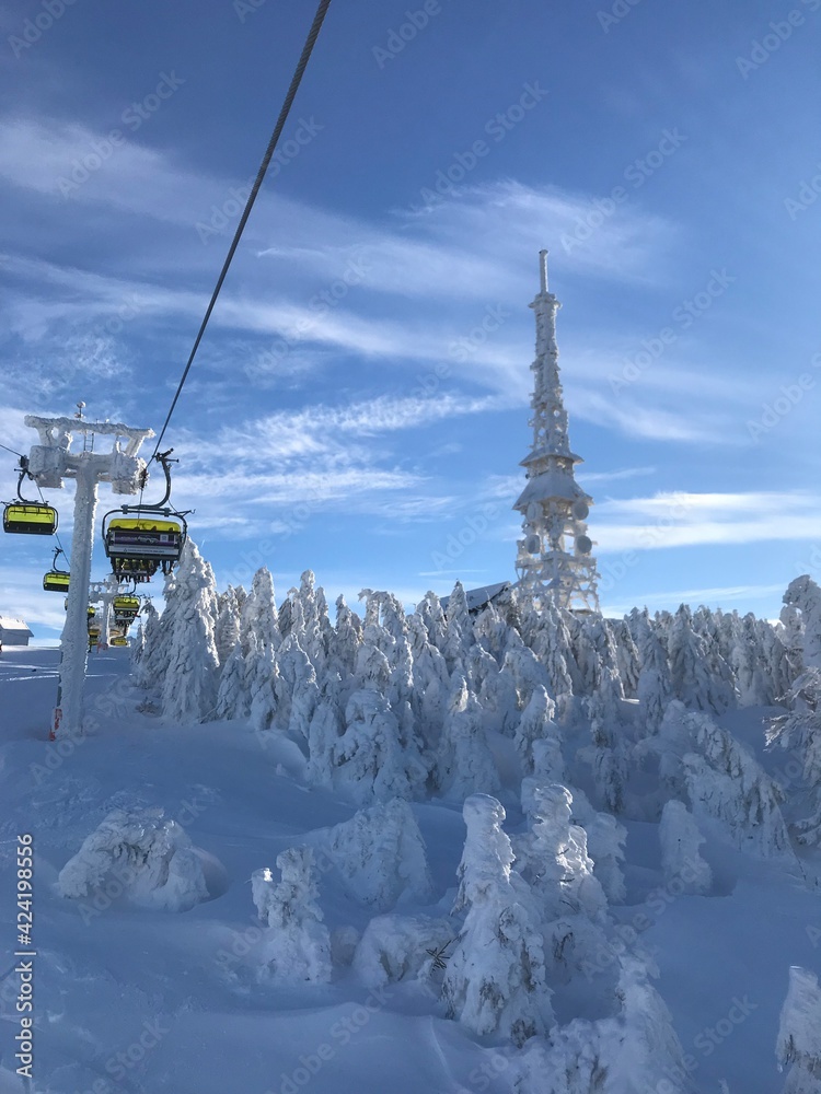 Polska zima , polish winter, szczyrk, full of snow, ski lift,