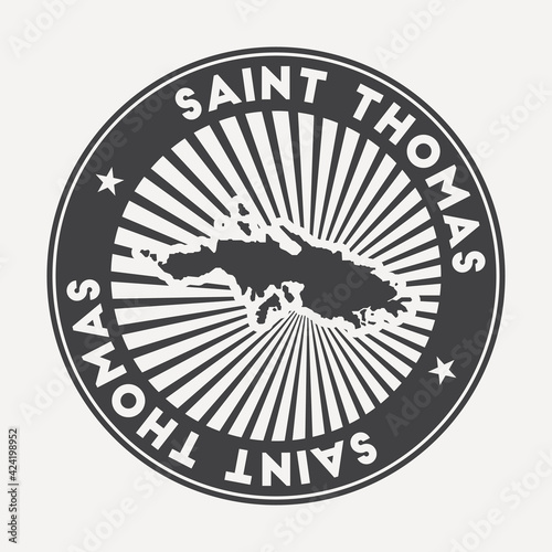 Saint Thomas round logo. Vintage travel badge with the circular name and map of island, vector illustration. Can be used as insignia, logotype, label, sticker or badge of the Saint Thomas.