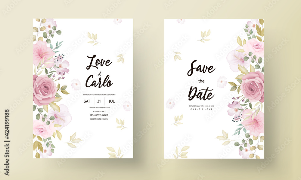 Beautiful soft hand drawn floral wedding invitation set