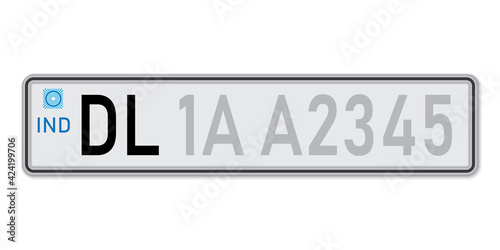 Car number plate Delhi. Vehicle registration license of India.