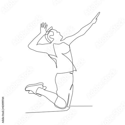 a Volleyball athlete ready to spike the ball - continuous one line drawing