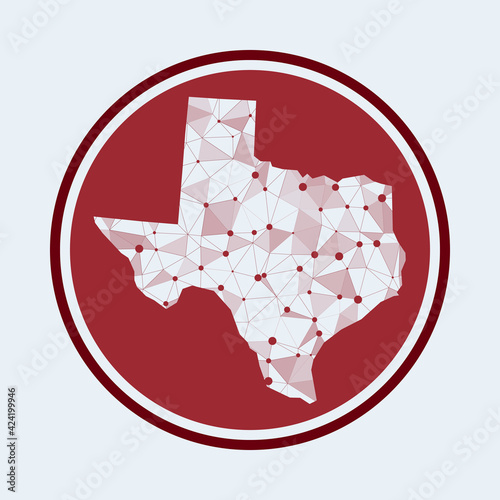 Texas icon. Trendy tech logo of the US state. Geometric mesh round design. Technology, internet, network, telecommunication concept. Vector illustration.