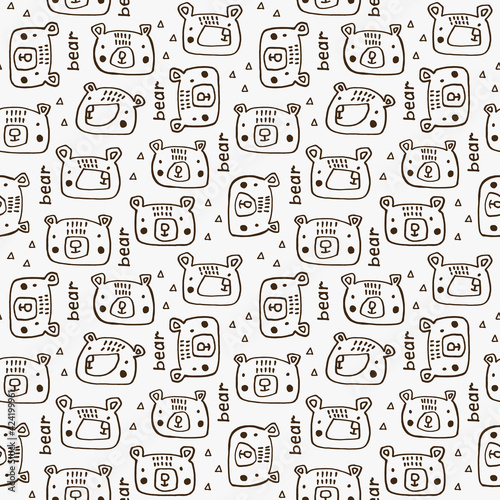 Bear faces seamless pattern. Hand drawn vector decoration for kids. Scandinavian background.