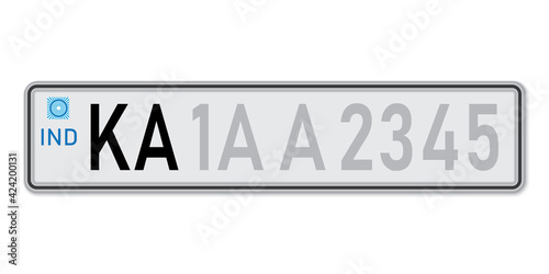 Car number plate Karnataka. Vehicle registration license of India.