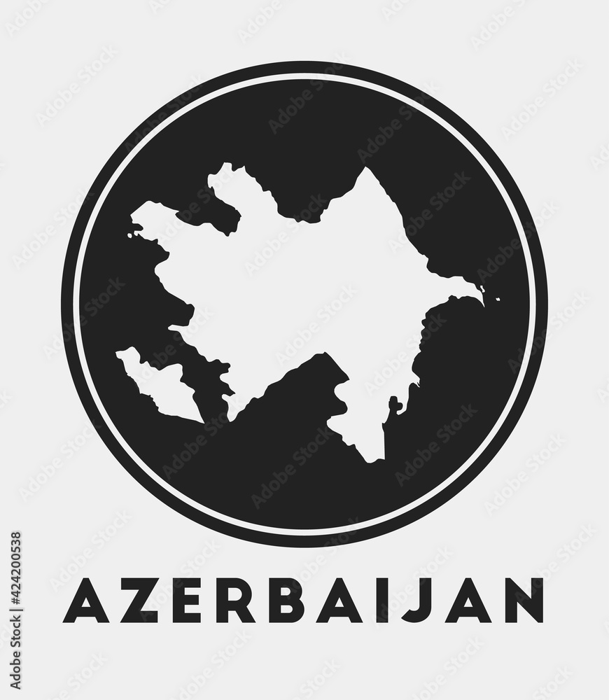Obraz premium Azerbaijan icon. Round logo with country map and title. Stylish Azerbaijan badge with map. Vector illustration.