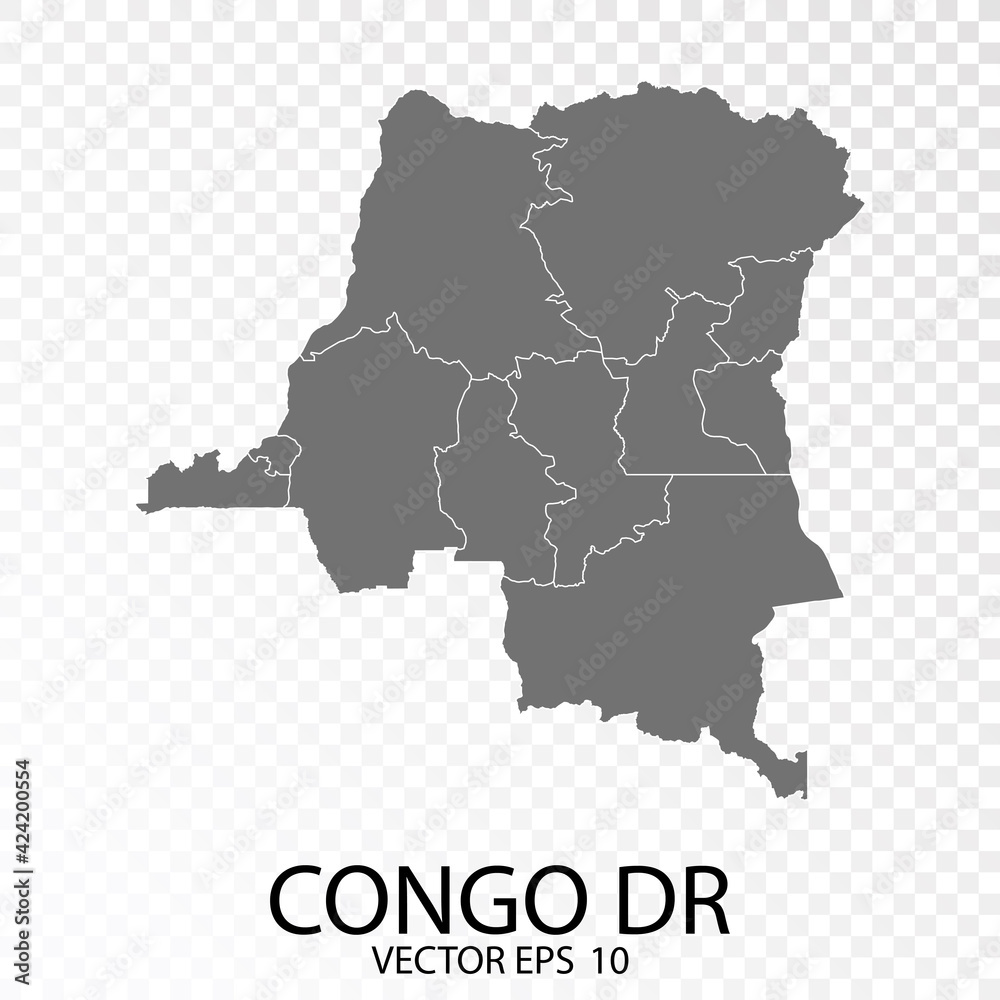 Transparent - High Detailed Grey Map of Congo Dr. Vector Eps 10.