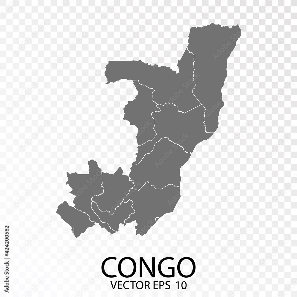 Transparent - High Detailed Grey Map of Congo. Vector Eps 10.