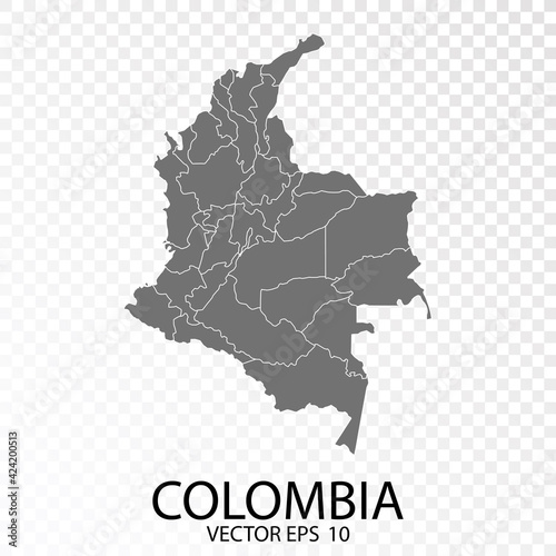 Transparent - High Detailed Grey Map of Colombia. Vector Eps 10.