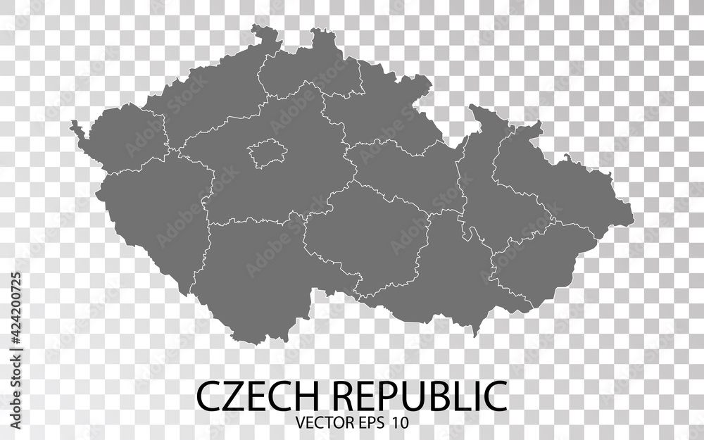 Transparent - High Detailed Grey Map of Czech. Vector Eps 10.