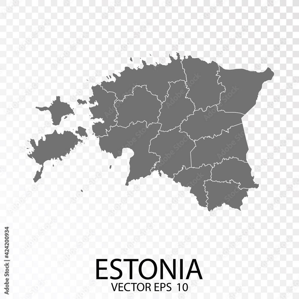 Transparent - High Detailed Grey Map of Estonia. Vector Eps 10.