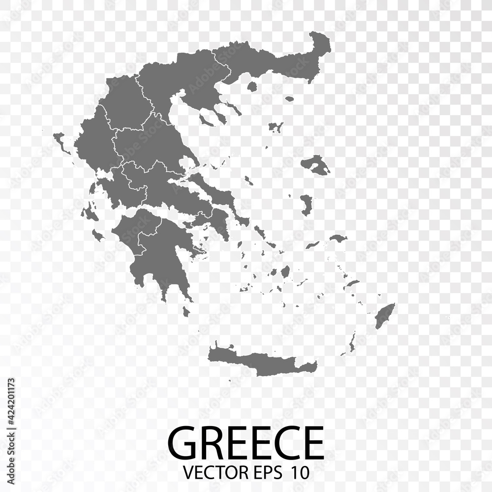 Transparent - High Detailed Grey Map of Greece. Vector Eps 10.