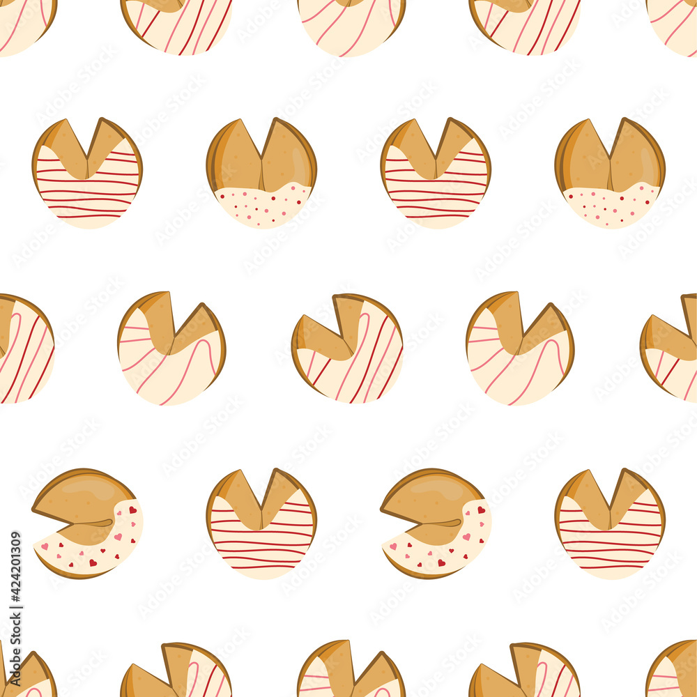 Pattern with decorated Chinese fortune cookies. Vector illustration. Pattern with decorated Chinese fortune cookies. Vector illustration.