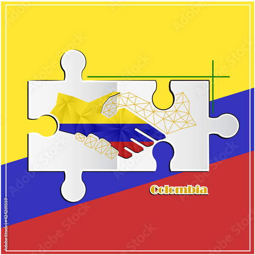 Handshake logo made from the flag of Colombia
